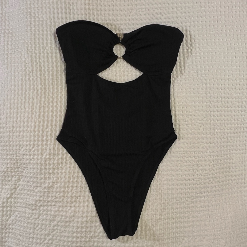 Black Strapless Cutout Swimsuit